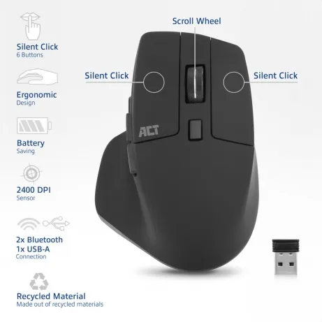 ACT Draadloze multi-connect muis Bluetooth of USB-A ontvanger – afbeelding 2