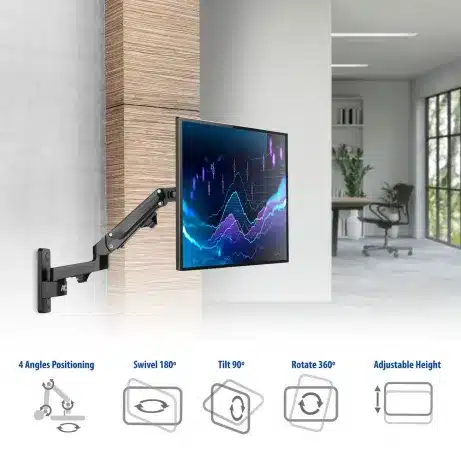 ACT Monitorarm 34", muurbeugel met gasveer, 1 scherm – afbeelding 4