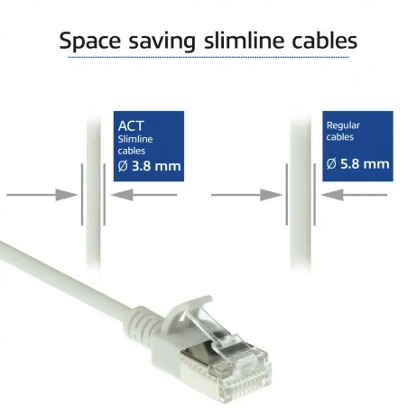 ACT Grijze 0,15 meter LSZH U/FTP CAT6A datacenter slimline patchkabel snagless met RJ45 connectoren – afbeelding 3