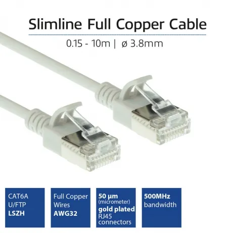 ACT Grijze 0,15 meter LSZH U/FTP CAT6A datacenter slimline patchkabel snagless met RJ45 connectoren – afbeelding 4