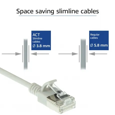 ACT Grijze 1 meter LSZH U/FTP CAT6A datacenter slimline patchkabel snagless met RJ45 connectoren – afbeelding 3