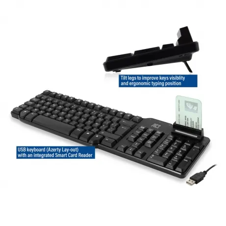 ACT Keyboard Belgium lay-out USB Smart Card ID Reader – afbeelding 4