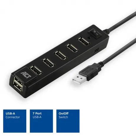 ACT USB hub 7 poorts, aan/uit-schakelaar – afbeelding 2