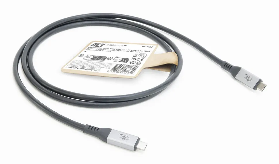 ACT USB4 80Gbps Thunderbolt 5 240W USB Type-C kabel – afbeelding 4