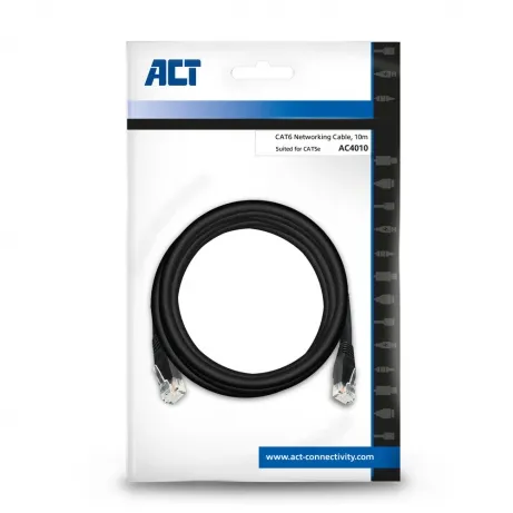 ACT Zwart 10,0 meter U/UTP CAT6 patchkabel met RJ45 connectoren – afbeelding 4