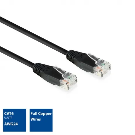 ACT Zwart 2,0 meter U/UTP CAT6 patchkabel met RJ45 connectoren – afbeelding 2
