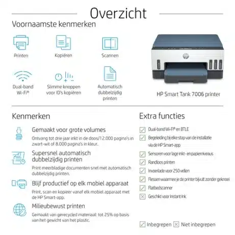 HP Smart Tank 7006 Draadloos All-in-One Kleur Printer, Dubbelzijdig printen; – afbeelding 4