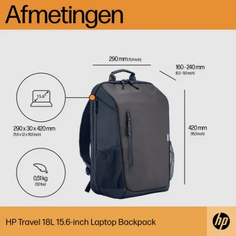 HP Travel 18L 15.6 IGR Laptop Backpack 6H2D9AA – afbeelding 4