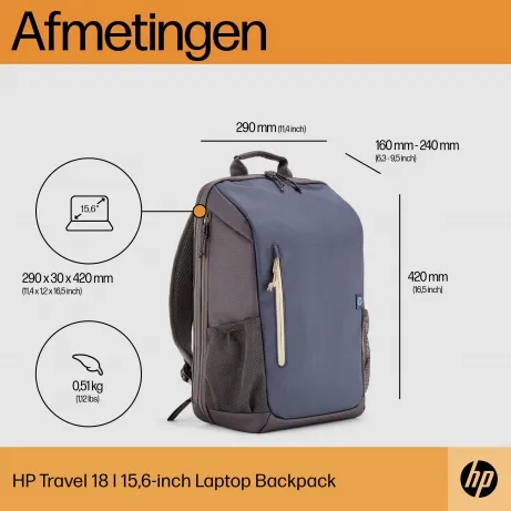 HP Travel 18L 15.6 Iron Grey Laptop Backpack – afbeelding 4