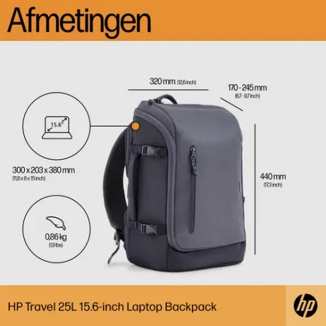HP Travel 25L 15.6 IGR Laptop Backpack 6H2D8AA – afbeelding 4