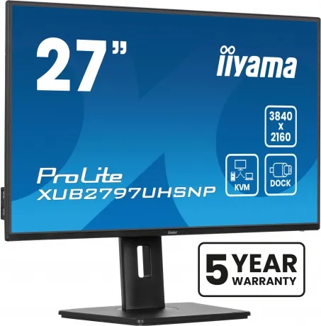 IIYAMA XUB2797UHSNP-B1 27inch IPS UHD 350cd/m2 4ms 15cm height adj. Stand HDMI DP USB-C Dock LAN Speakers – afbeelding 3