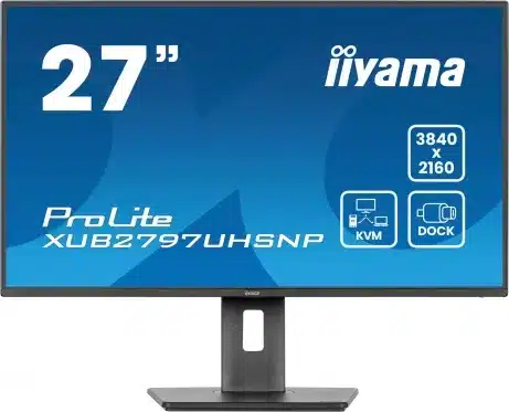 IIYAMA XUB2797UHSNP-B1 27inch IPS UHD 350cd/m2 4ms 15cm height adj. Stand HDMI DP USB-C Dock LAN Speakers – afbeelding 4