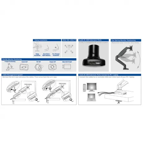 Monitor desk mount stand gas spring 1 Screen – afbeelding 2