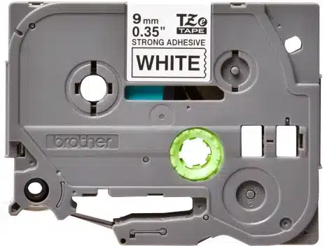 P-Touch TZE-S221 black on white 9mm extra gluey – afbeelding 2