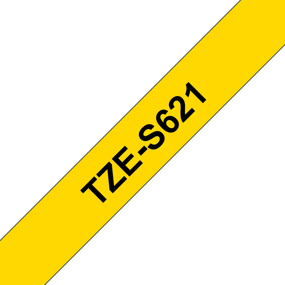 P-Touch TZE-S621 black on yellow 9mm extra gluey – afbeelding 3