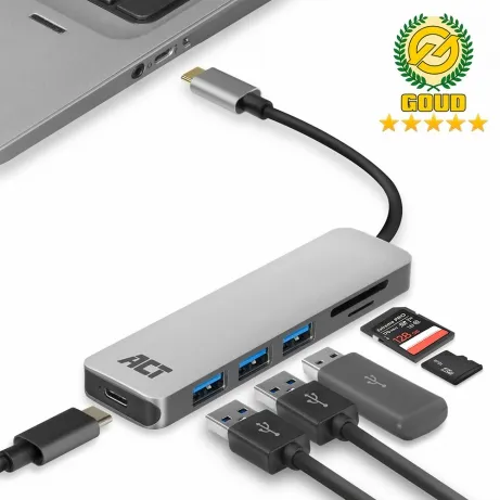 USB-C to USB-A Hub 3 ports with card-reader and PD Pass-through – afbeelding 2