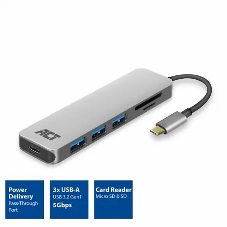 USB-C to USB-A Hub 3 ports with card-reader and PD Pass-through – afbeelding 3
